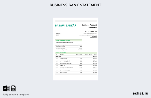 цифровая загрузка выписки по бизнес счету Baiduri Bank Шаблон в формате Word и P